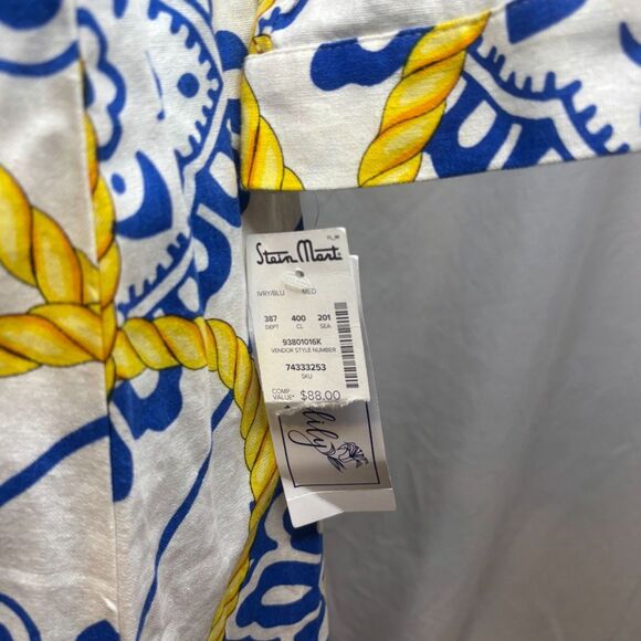 Everlily Chain Floral Pattern Linen Beach Hi Low Dress Belted Button Down NWT - Picture 6 of 8